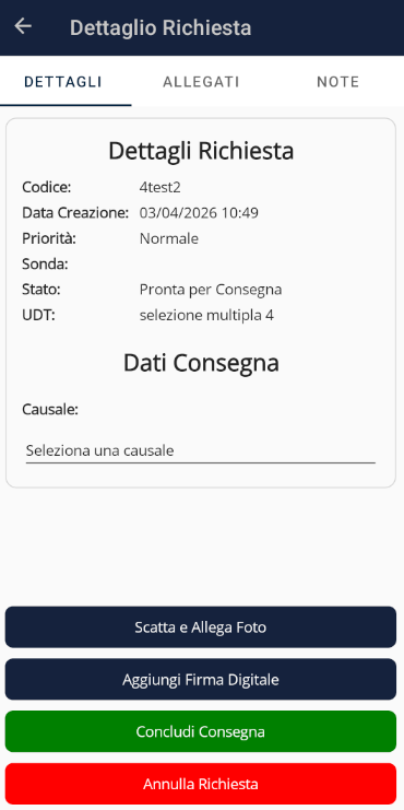 Il dettaglio della richiesta alla consegna: foto, firma digitale e causale