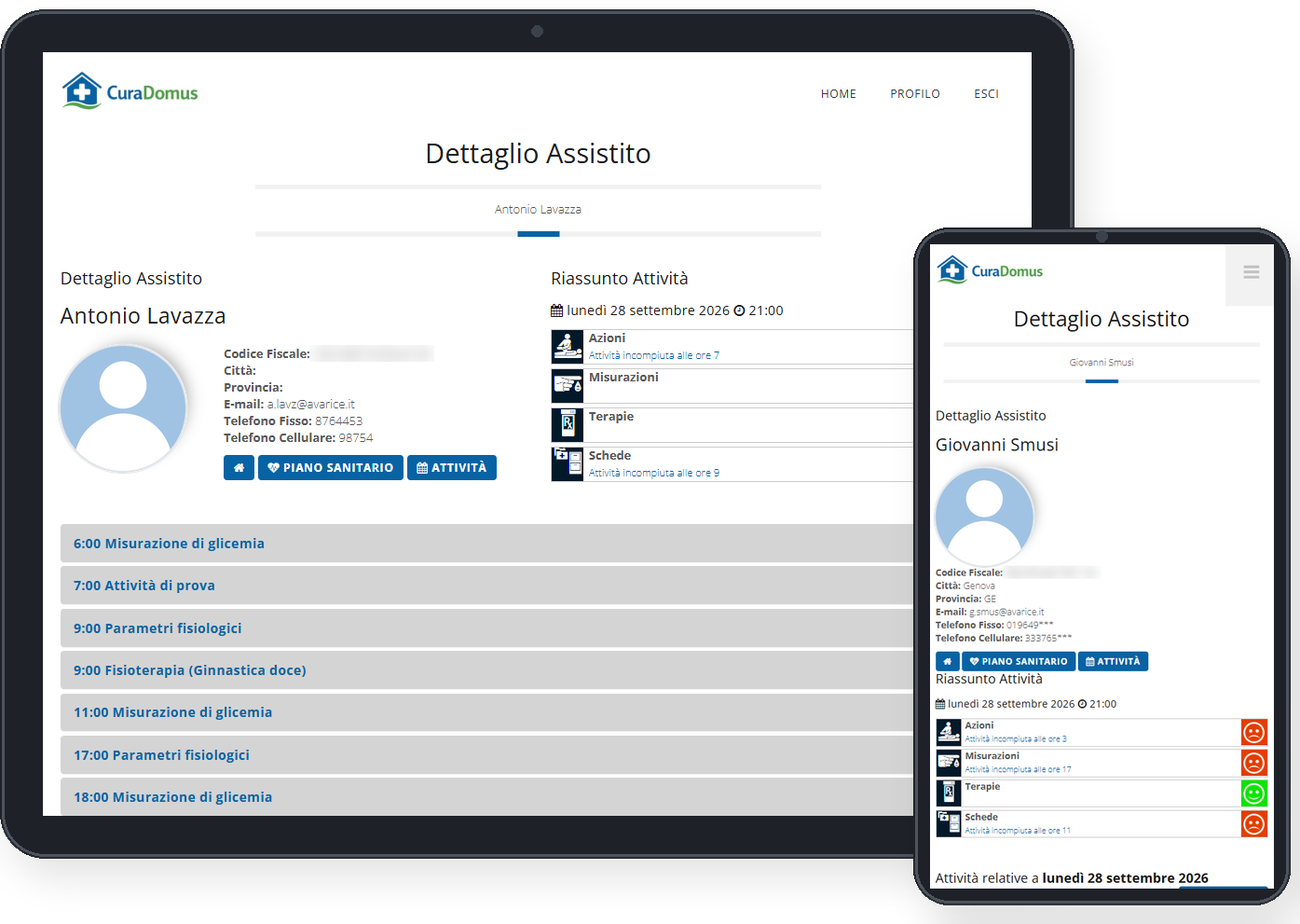 Sul tablet del caregiver e sullo smartphone del familiare, la stessa giornata dell’assistito