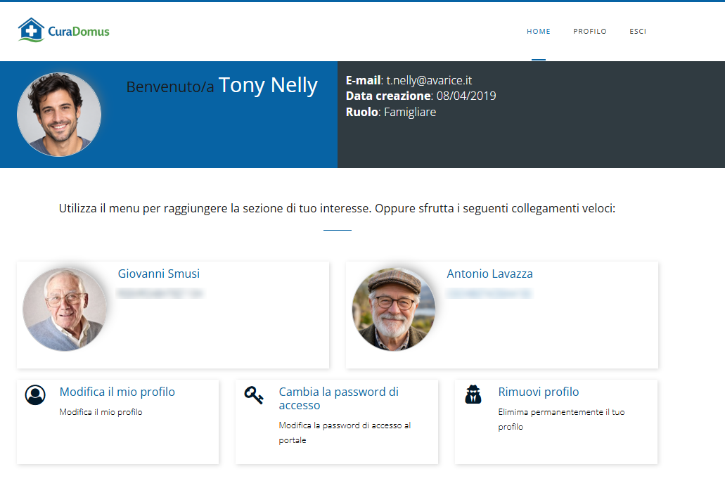 La home del familiare: solo le persone che segue