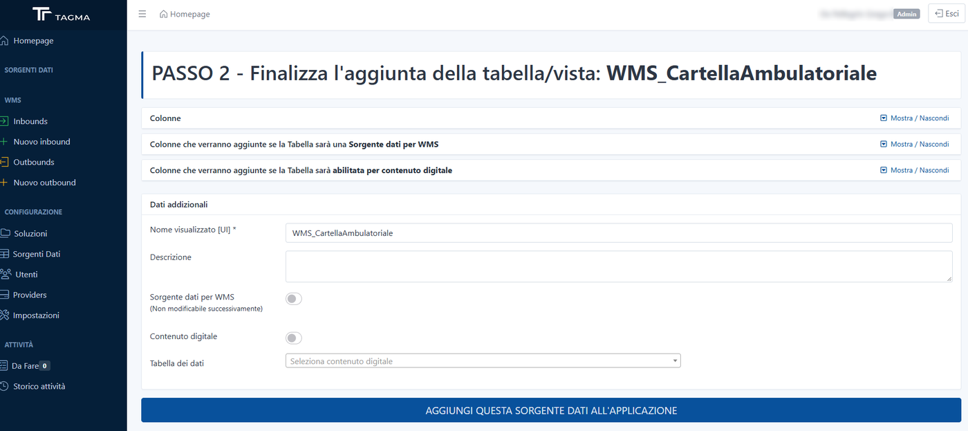 Una tabella diventa sorgente dati per il WMS