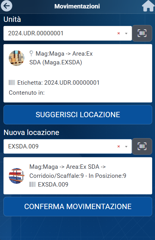 Lo spostamento di un’unità, con la locazione suggerita dal sistema