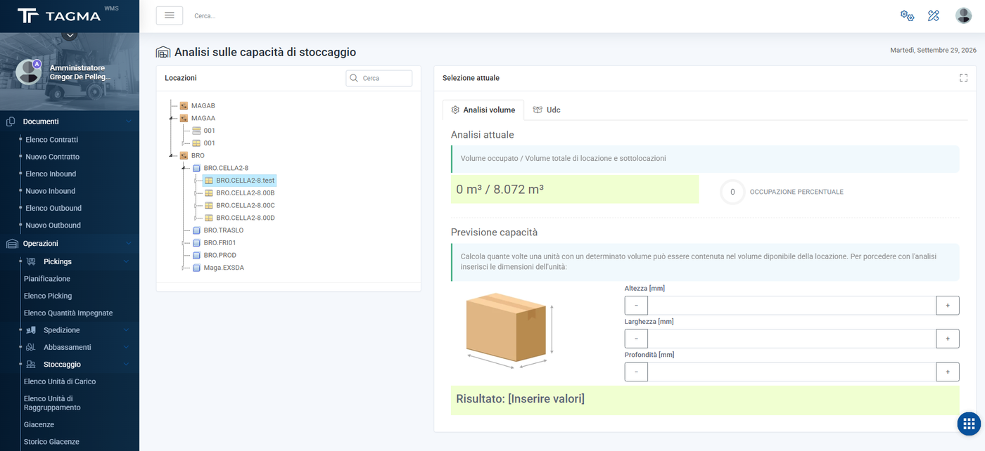 Storage capacity analysis for a location
